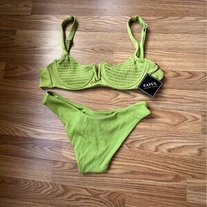 NEW Zaful V Wired Ribbed Green Bathing Suit Bikini Top 6 Bottoms 8